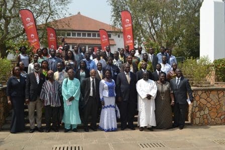 The Managing Director, Airtel Ghana Lucy Quist, 2nd row 6th from left in a group photograph after the event. With her is the Vice-Chancellor, Prof. Ernest Aryeetey, 1st row, 4th from right; Minister of Education, Prof. Naana Jane Opoku Agyemang, 1st row in blue and white cloth; and the Honorable Minister for Local Government and Rural Development of Ghana, Hon. Julius Ameyaw Debrah, 1st row in all white kaftan. The Managing Director, Airtel Ghana Lucy Quist, 2nd row 6th from left in a group photograph after the event. With her is the Vice-Chancellor, Prof. Ernest Aryeetey, 1st row, 4th from right; Minister of Education, Prof. Naana Jane Opoku Agyemang, 1st row in blue and white cloth; and the Honorable Minister for Local Government and Rural Development of Ghana, Hon. Julius Ameyaw Debrah, 1st row in all white kaftan.