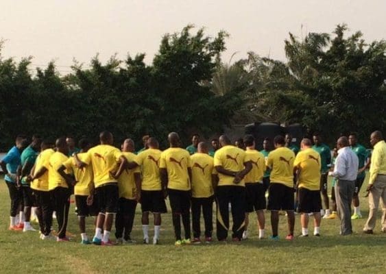 Black Stars players in a huddle. Black Stars players in a huddle.