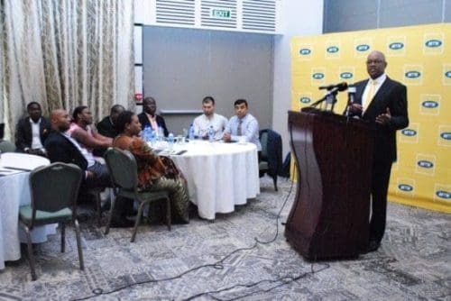 TAUKOBONG MTN CEO SERAME TAUKOBONG ADDRESSING THE MEDIA AT THE FORUM