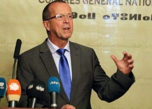 The newly-appointed UN envoy to Libya Martin Kobler addresses a press conference in Tripoli, Libya, on Nov. 22, 2015. The newly appointed UN Special Envoy to Libya Martin Kobler on Saturday met Libya's two rival governments, urging them to continue with the peace dialogue that has been interrupted for a month. (Xinhua/Hamza Turkia) The newly-appointed UN envoy to Libya Martin Kobler addresses a press conference in Tripoli, Libya, on Nov. 22, 2015. The newly appointed UN Special Envoy to Libya Martin Kobler on Saturday met Libya's two rival governments, urging them to continue with the peace dialogue that has been interrupted for a month. (Xinhua/Hamza Turkia)