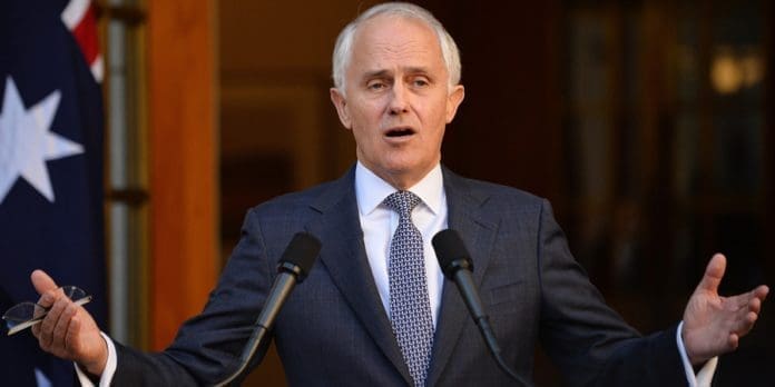 AUSTRALIA-POLITICS New Australian Prime Minister Malcolm Turnbull answers a question after announcing his new cabinet at a press conference in Canberra on September 20, 2015. Turnbull announced the cabinet reshuffle, promoting more women to key positions just days after he ousted Tony Abbott in a party coup. AFP PHOTO / Peter PARKS (Photo credit should read PETER PARKS/AFP/Getty Images)