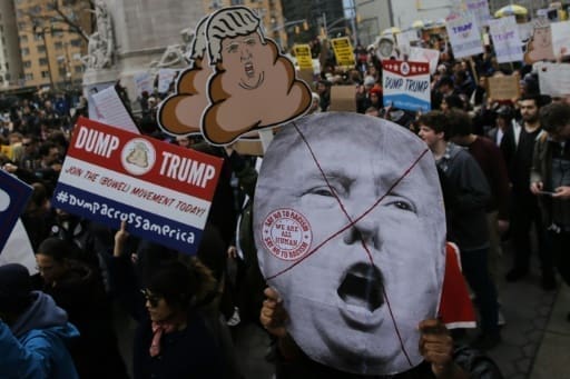 Getty/AFP/File / Eduardo Munoz Alvarez People take part in a protest against Republican presidential candidate Donald Trump, on March 19, 2016 in New York Getty/AFP/File / Eduardo Munoz Alvarez People take part in a protest against Republican presidential candidate Donald Trump, on March 19, 2016 in New York