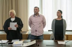 Pool/AFP / Jens Schlueter Lutz Bachmann (C), co-founder of Germany's xenophobic and anti-Islamic PEGIDA movement, stands between his lawyer Katja Reichel (L) and his wife Vicky Bachmann (R) on May 3, 2016 in Dresden, eastern Germany Pool/AFP / Jens Schlueter Lutz Bachmann (C), co-founder of Germany's xenophobic and anti-Islamic PEGIDA movement, stands between his lawyer Katja Reichel (L) and his wife Vicky Bachmann (R) on May 3, 2016 in Dresden, eastern Germany