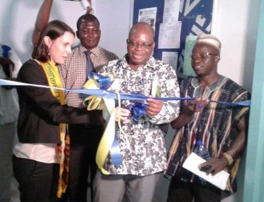 UDS Multi-Media Centre Professor Sylvester Galaa, the Acting Principal of the Wa Campus of UDS (middle) and Julie Fournier, Cooperation Attache for French and Sonia Couprie (left).