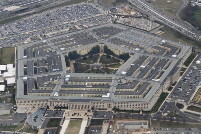 Photo taken on Feb. 19, 2020 shows the Pentagon seen from an airplane over Washington D.C., the United States. The U.S. Department of Defense announced Sunday the death of one of its contractors caused by the coronavirus, the first such fatality related to the U.S. military. The Crystal City, Virginia-based contractor who worked at the Defense Security Cooperation Agency (DSCA) died on Saturday, according to a release by the Pentagon. (Xinhua/Liu Jie)