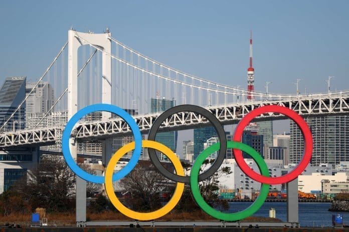 The Olympic rings are seen in front of Tokyo’s iconic Rainbow Bridge and Tokyo Tower at Odaiba Marine Park on January 20, 2020 in Tokyo, Japan. (Photo by Clive Rose/Getty Images) The Olympic rings are seen in front of Tokyo’s iconic Rainbow Bridge and Tokyo Tower at Odaiba Marine Park on January 20, 2020 in Tokyo, Japan. (Photo by Clive Rose/Getty Images)
