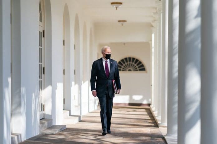 Feb 23, 2021 - Washington, District of Colombia, USA - President Joe Biden walks along the Colonnade of the White House Tuesday, Feb. 23, 2021, to the Oval Office. (Credit Image: Adam Schultz/White House/ZUMA Wire/ZUMAPRESS.com Photo: White House/ZUMA Wire/dpa
