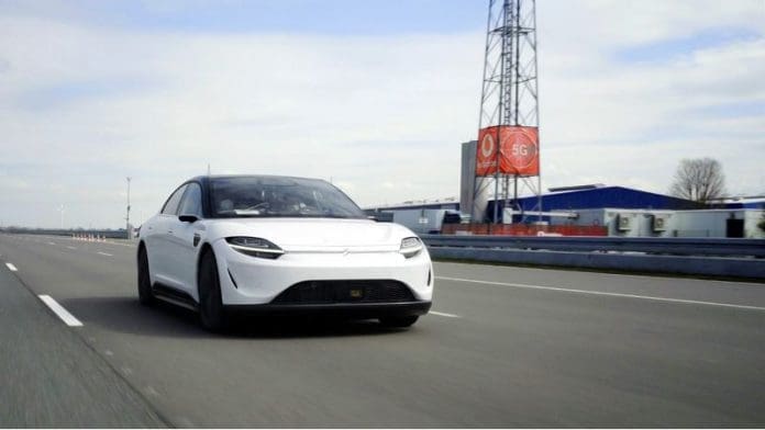 HANDOUT - Sony is further developing its Vision-S electric car prototype with 5G connectivity on a test track in Germany. Photo: Sony Group Cooperation/dpa