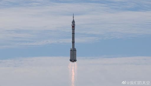 Jiuquan Satellite1 China’s crewed Shenzhou-12 spaceship, atop the country’s Long March-2F Y12 carrier rocket, is launched at 9:22 a.m. on June 17 from the Jiuquan Satellite Launch Center in northwest China’s Gobi Desert as planned. (Photo/WeChat account of Our Space, a Beijing-based non-profit new media center focusing on spreading aerospace knowledge and news)