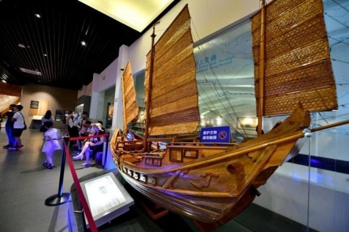 Photo shows a model of an ancient commercial vessel at a museum in Quanzhou, southeast China’s Fujian province. (Photo by Xing Han/People’s Daily Online) Photo shows a model of an ancient commercial vessel at a museum in Quanzhou, southeast China’s Fujian province. (Photo by Xing Han/People’s Daily Online)