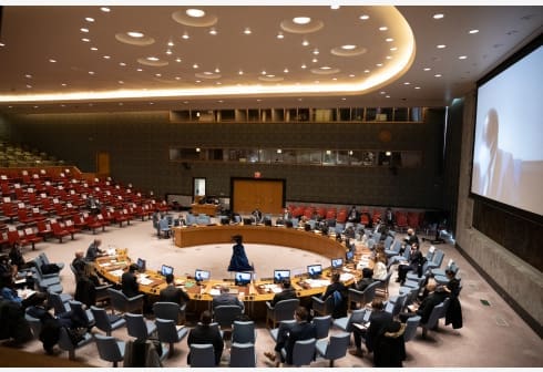 Photo taken on Feb. 15, 2022 shows the Security Council meeting on Somalia at the UN Headquarters in New York. The top UN envoy for Somalia on Tuesday saw possible overall progress in Somalia's situation. "While political, security and humanitarian conditions in Somalia are still fragile, I remain guardedly hopeful that the country will make further progress in these areas in the coming months and beyond," James Swan, the UN secretary-general's special representative and head of the UN Assistance Mission in Somalia, told the Security Council in a briefing. (Evan Schneider/UN Photo/Handout via Xinhua) Photo taken on Feb. 15, 2022 shows the Security Council meeting on Somalia at the UN Headquarters in New York. The top UN envoy for Somalia on Tuesday saw possible overall progress in Somalia's situation. "While political, security and humanitarian conditions in Somalia are still fragile, I remain guardedly hopeful that the country will make further progress in these areas in the coming months and beyond," James Swan, the UN secretary-general's special representative and head of the UN Assistance Mission in Somalia, told the Security Council in a briefing. (Evan Schneider/UN Photo/Handout via Xinhua)