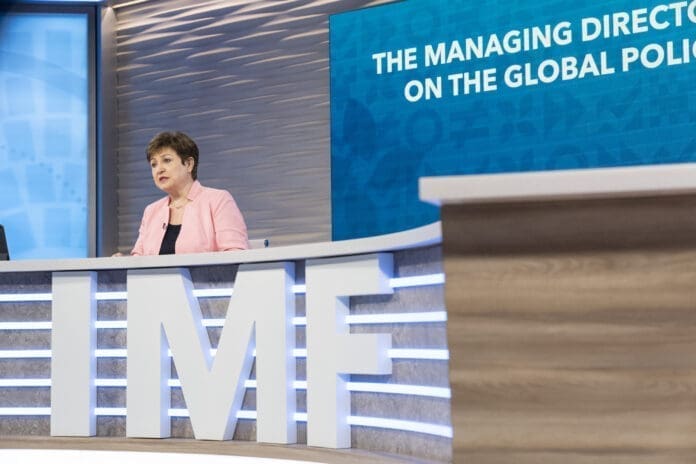 Managing Director of the International Monetary Fund (IMF) Kristalina Georgieva speaks during a virtual press conference in Washington D.C., the United States, April 20, 2022. (Cory Hancock/IMF/Handout via Xinhua)