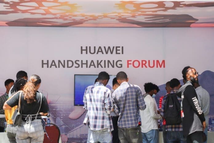 People attend the Huawei Ethiopia forum, organized in collaboration with Addis Ababa University, in Addis Ababa, Ethiopia, May 9, 2022. Huawei Ethiopia held a forum that is aimed at linking new university graduates into Ethiopia's information communications technology sector. (Xinhua/Michael Tewelde)