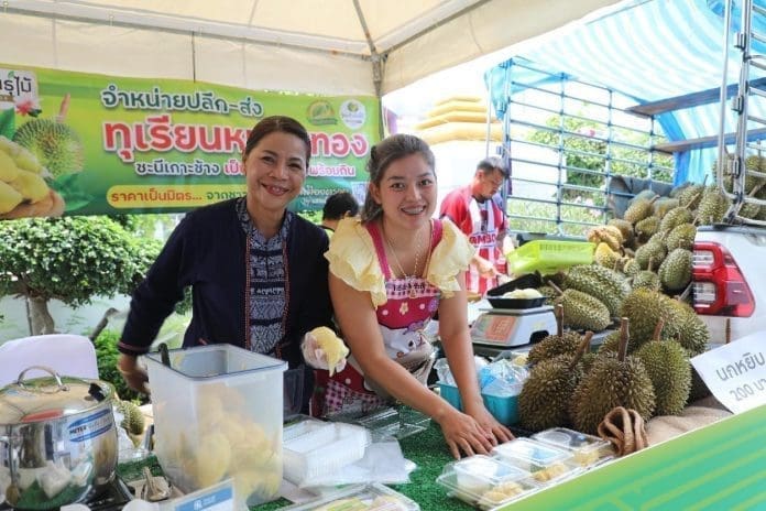 Owners of durian orchards exhibit high-quality durians during a fruit festival recently held by the Tourism Authority of Thailand. (Photo by Sun Guangyong/People's Daily)