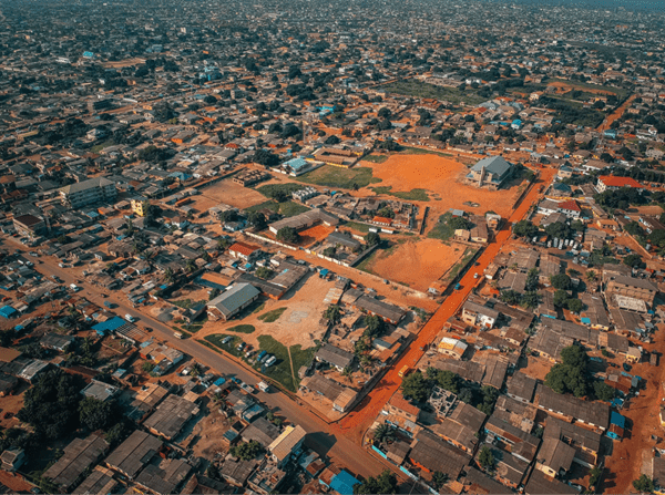 A drone shot of the vast landscape of Ghana, Accra. A drone shot of the vast landscape of Ghana, Accra.
