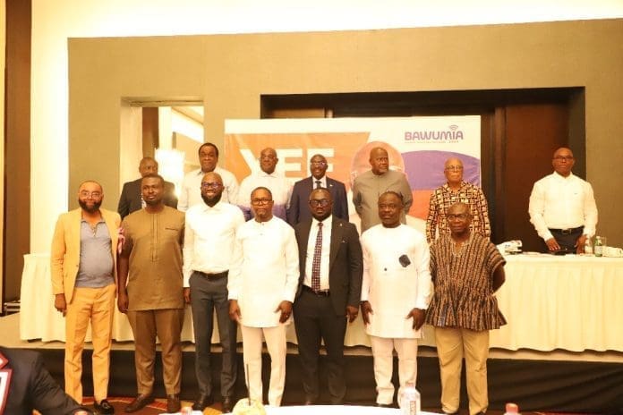 A group photo with Dr Bawunia, Hon Hackman, Ato William EF president and Former General Secretary Kwabena Agypong at the back.