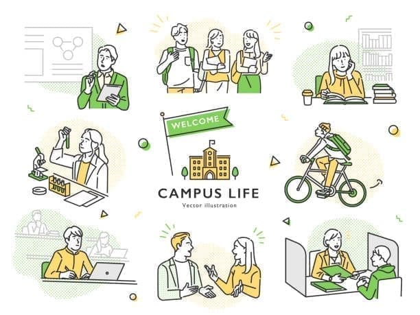 Campus Life Scenes Set Illustration Campus Life Scenes Set Illustration