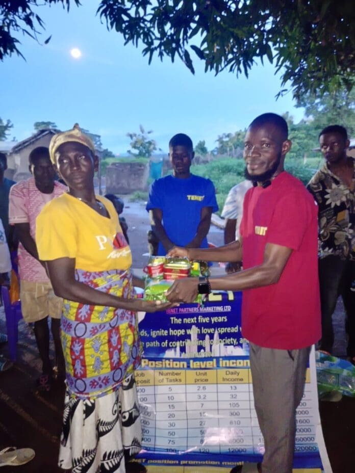 TENET Partners Marketing Ltd distributes charity items during the inauguration of its Sogakope office, promoting savings, youth empowerment, and community development TENET Partners Marketing Ltd distributes charity items during the inauguration of its Sogakope office, promoting savings, youth empowerment, and community development